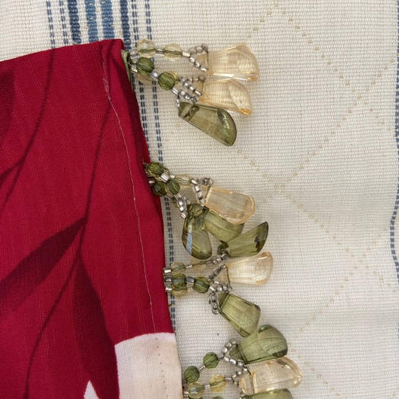 Dark Red Floral Wrap or Scarf with Beads at End - Picture 4 of 7